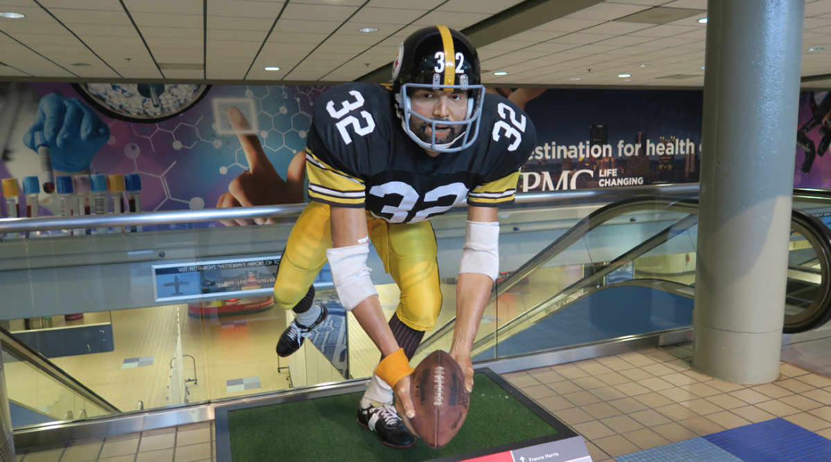Arrivals at the Pittsburgh airport are greeted with statue of the most important single moment in the city’s history, seemingly.